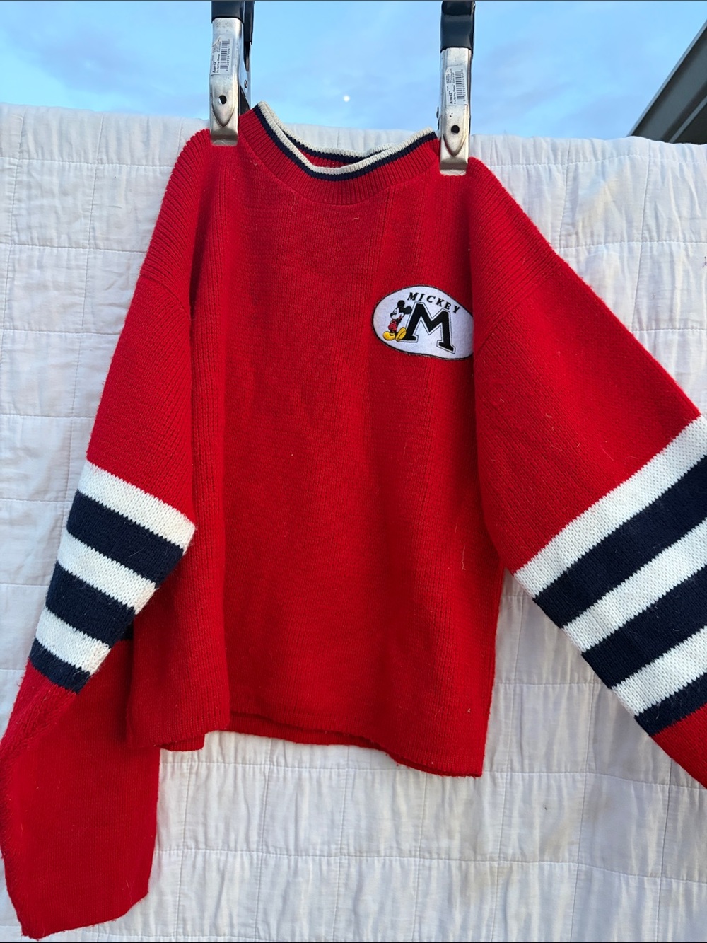 Mickey Red Crewneck Sweater with Navy Stripes small cropped look Y2K